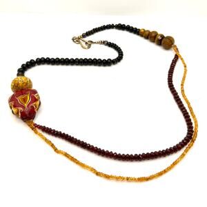 Vintage 90s Ruby Golden Topaz Tiger's Eye Dragon Head Glass Bead Necklace